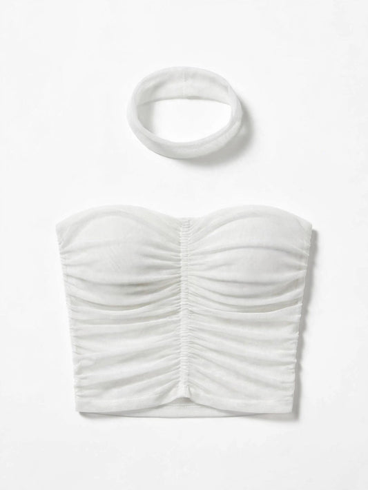 Top strapless de mesh con choker