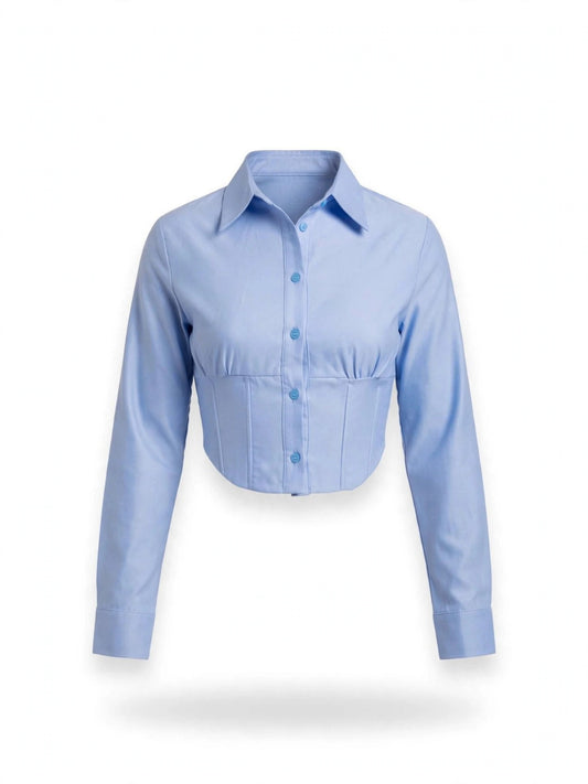 Camisa celeste crop tipo corset