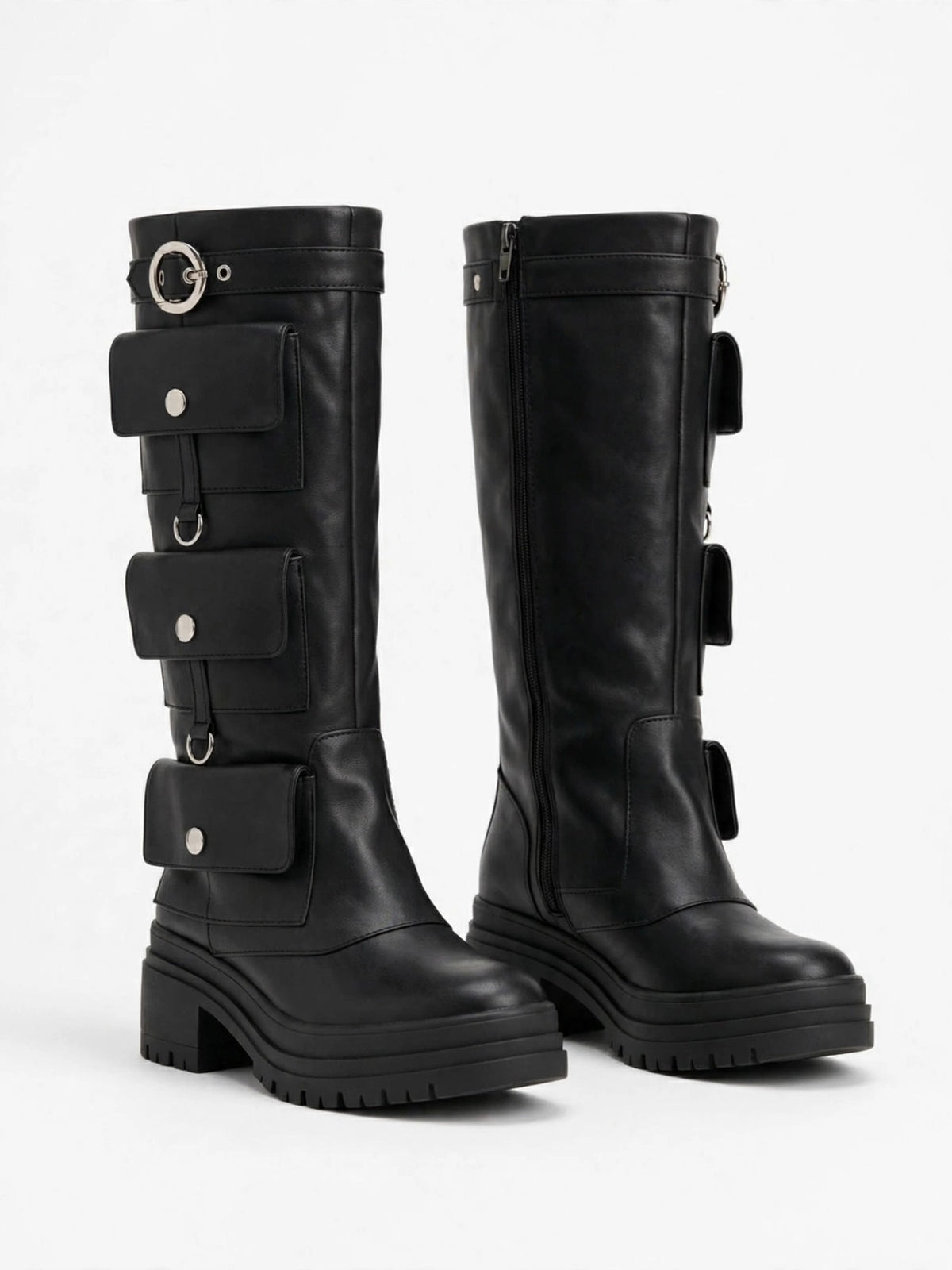 Bota negra utility con bolsillos