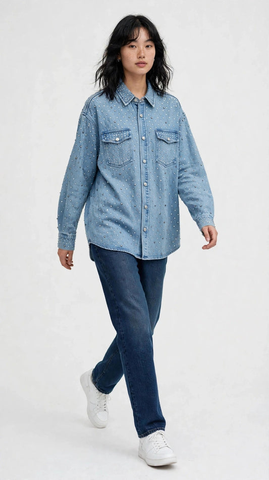 Blusón Jean Oversize con Brillos