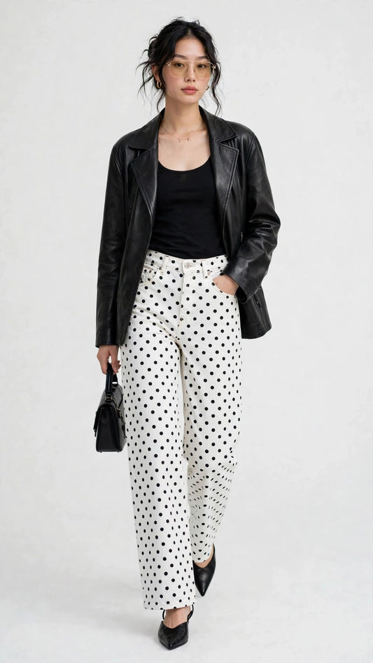 Jean Blanco Wide-Leg de Lunares