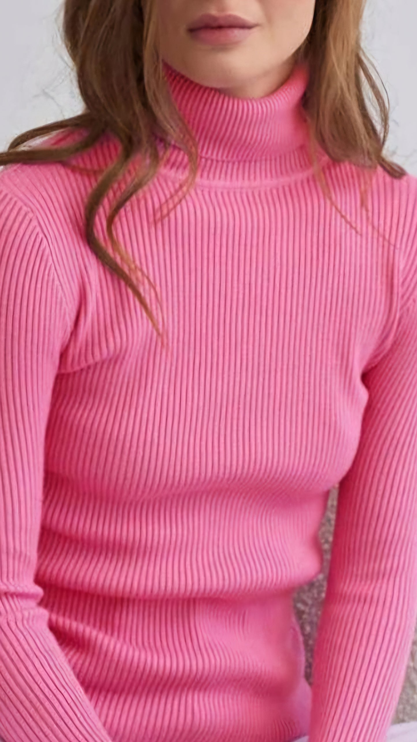 Ribbed Turtleneck Stretch Knit Sweater