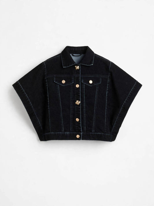 Chaqueta negra de denim tipo capa