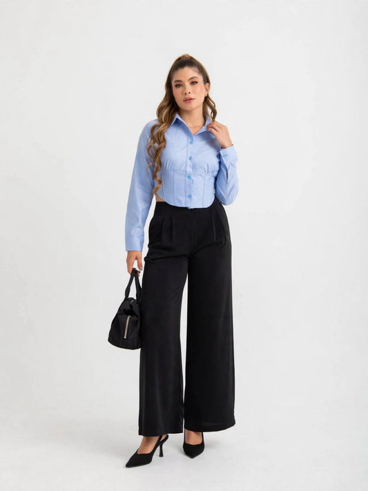 Camisa celeste crop tipo corset