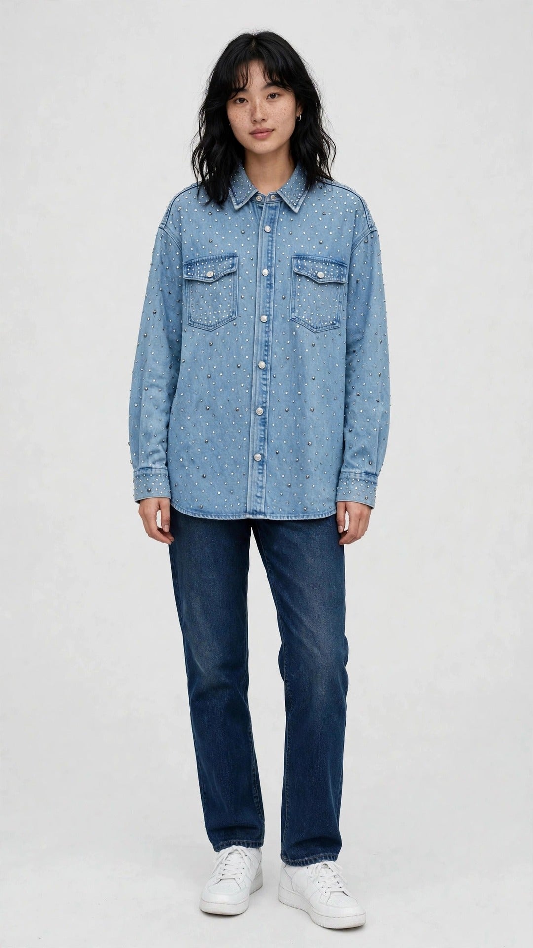 Blusón Jean Oversize con Brillos