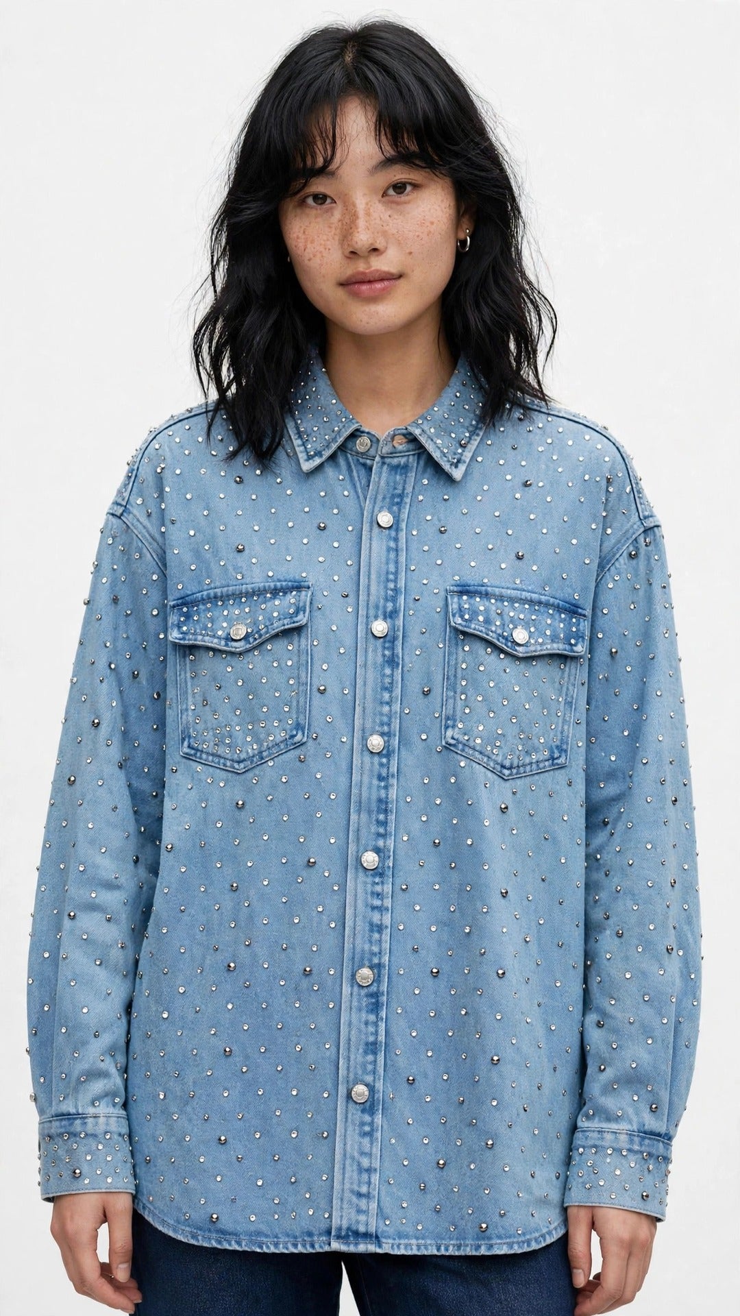 Blusón Jean Oversize con Brillos