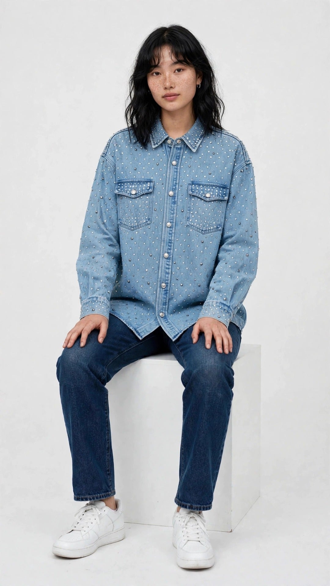 Blusón Jean Oversize con Brillos