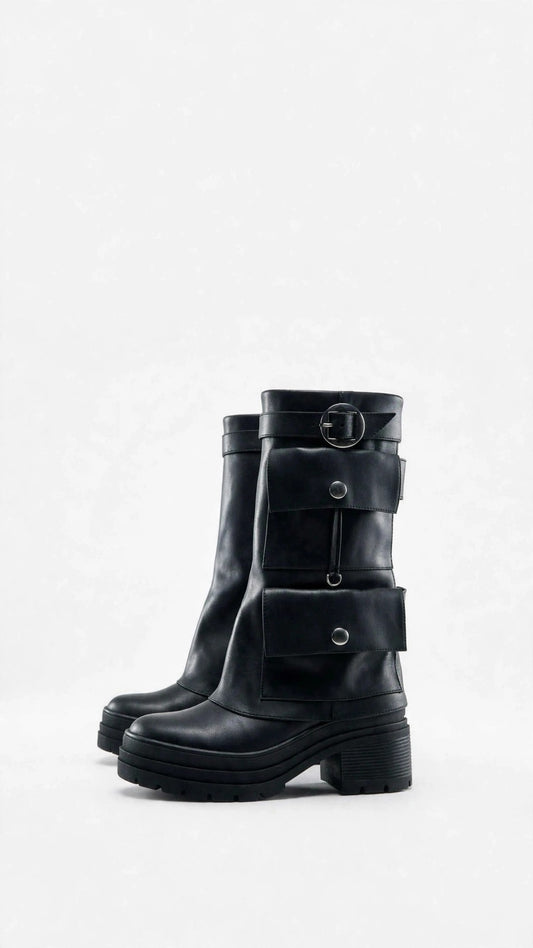 Bota negra cargo con bolsillos