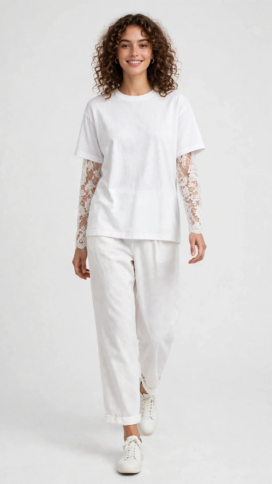 Camiseta Oversize con Mangas de Encaje