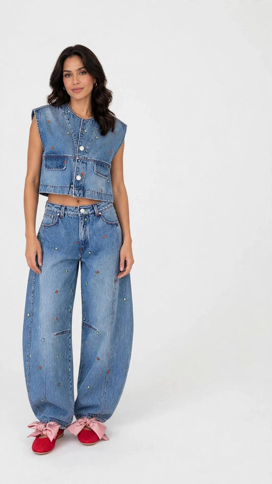 Conjunto de Chaleco y Jean Bordado