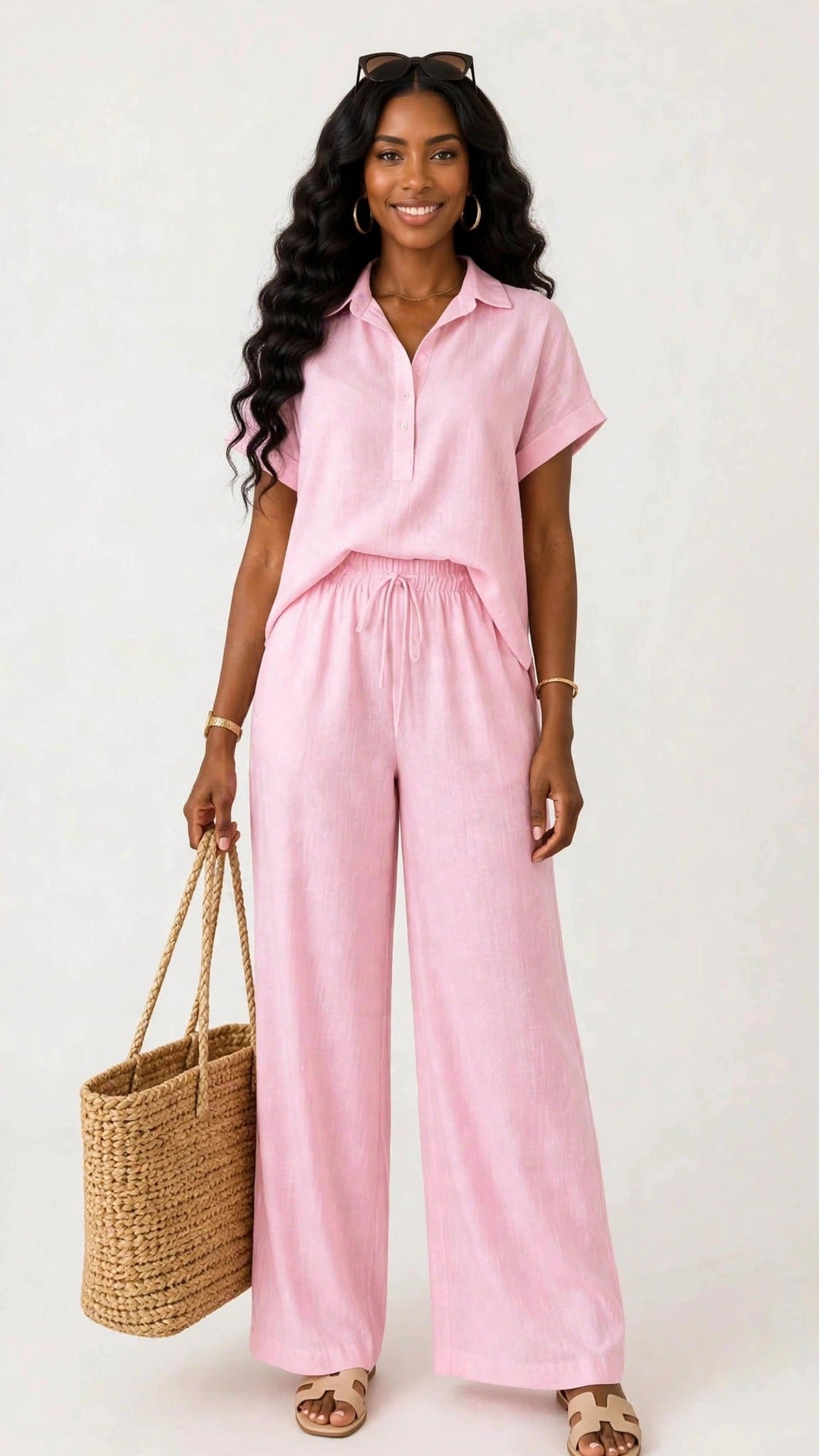 Conjunto rosa de camisa y pantalón