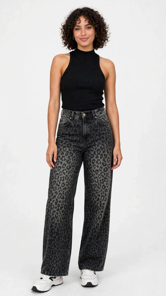 Jean Wide-Leg Estampado Leopardo