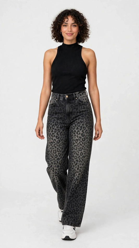 Jean Wide-Leg Estampado Leopardo
