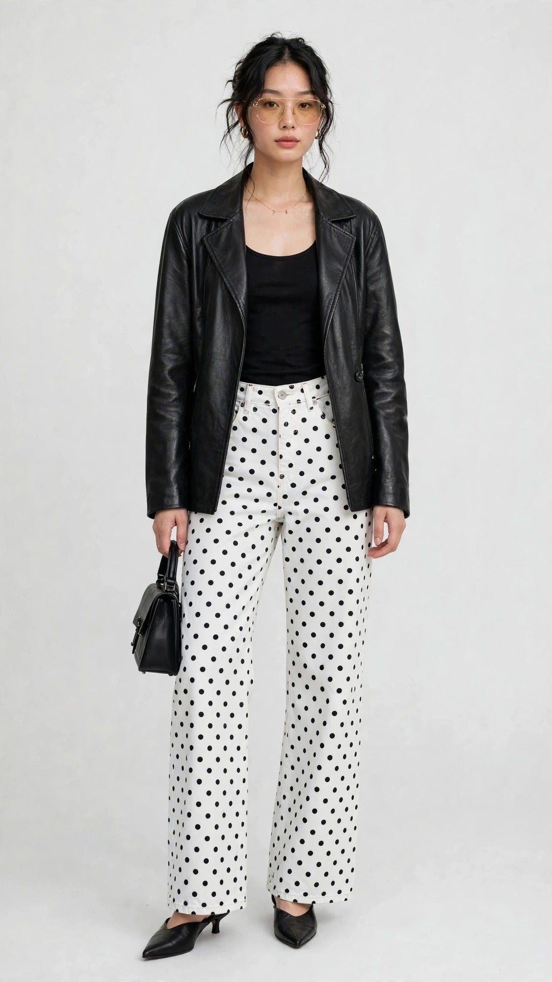 Jean Blanco Wide-Leg de Lunares