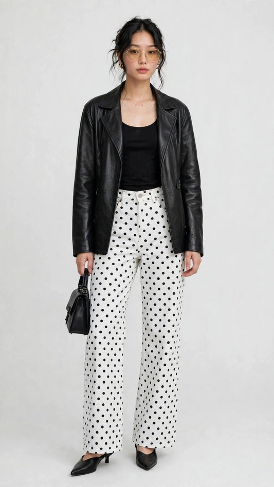 Jean Blanco Wide-Leg de Lunares