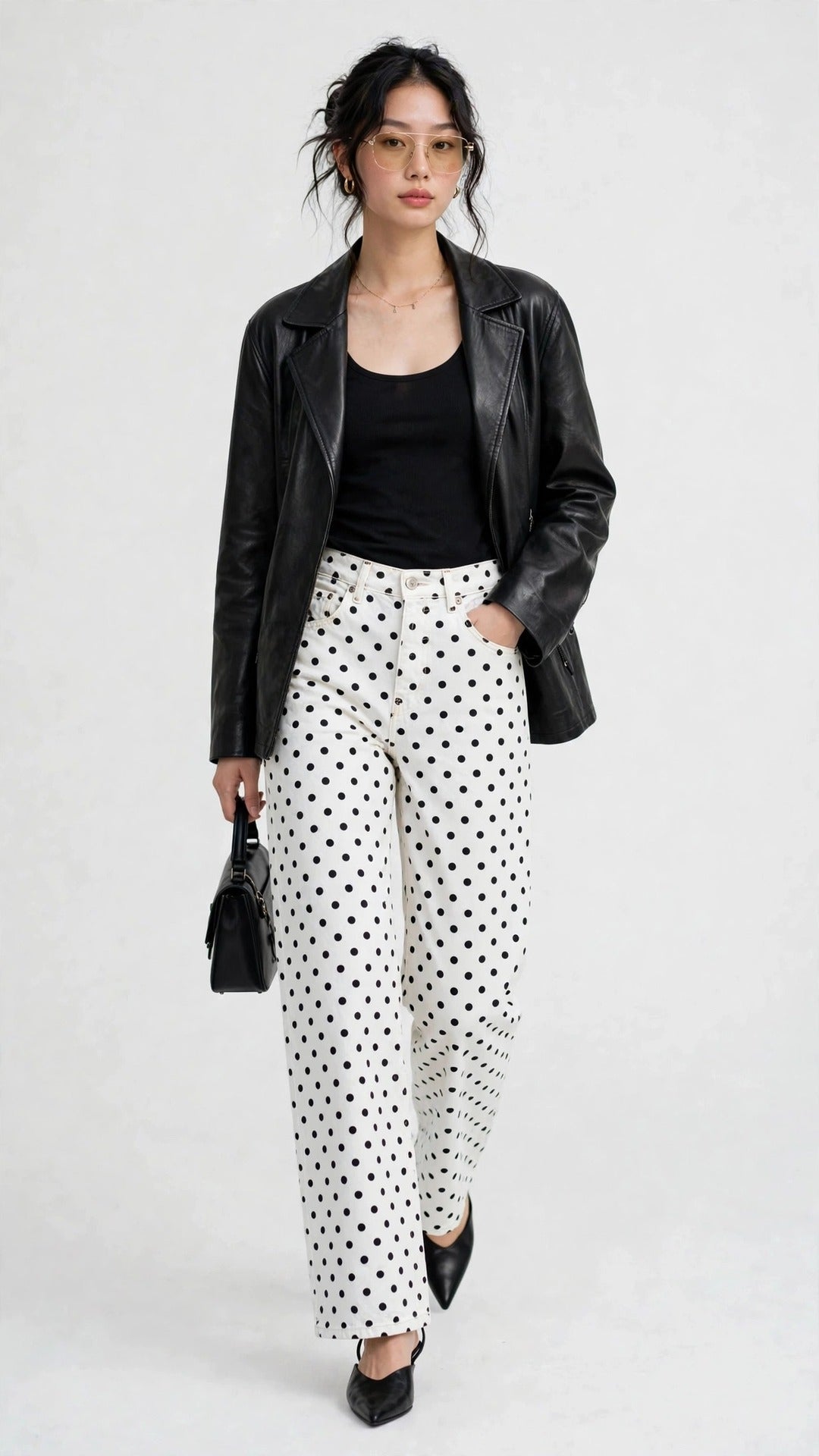 Jean Blanco Wide-Leg de Lunares