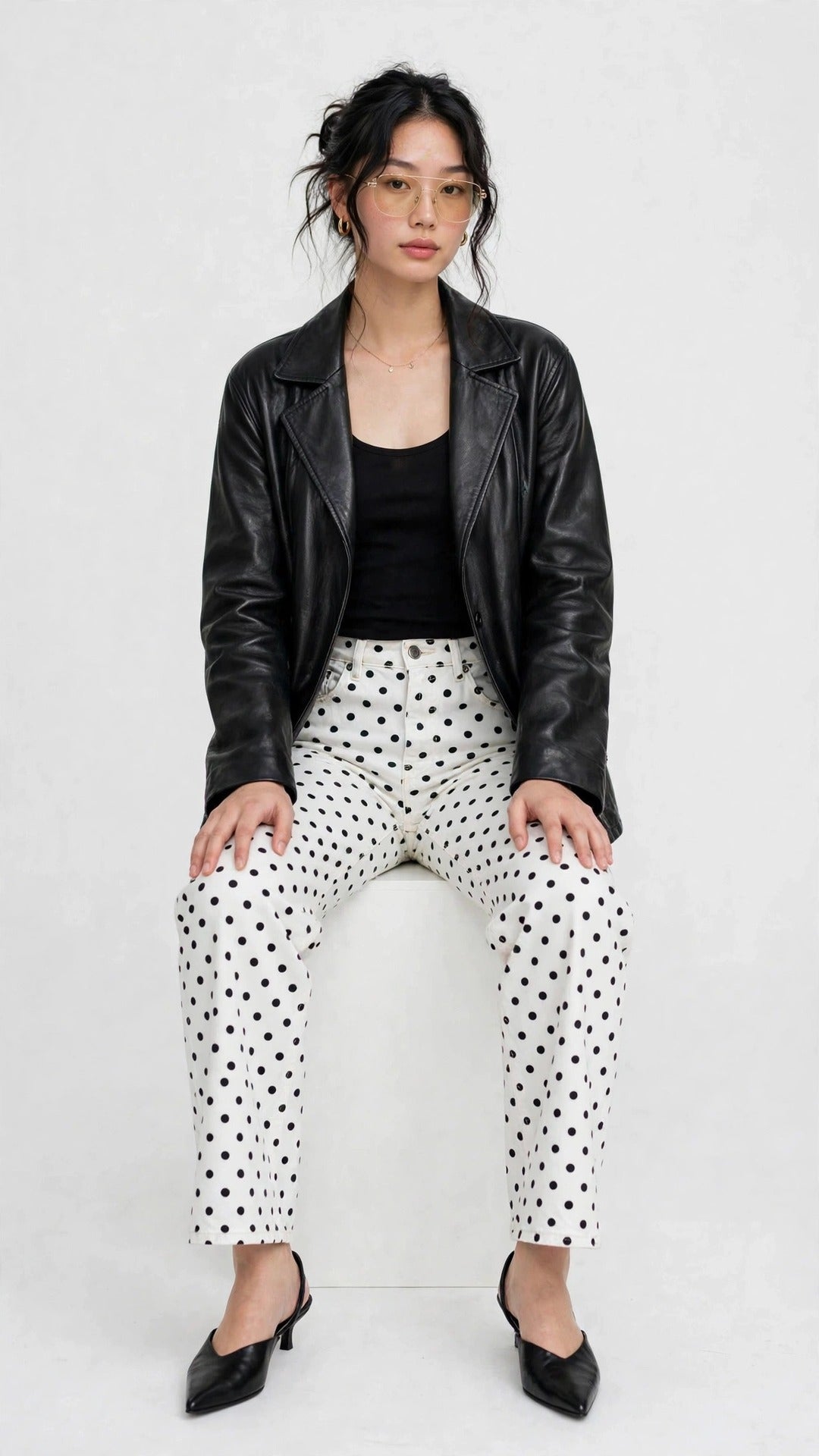 Jean Blanco Wide-Leg de Lunares