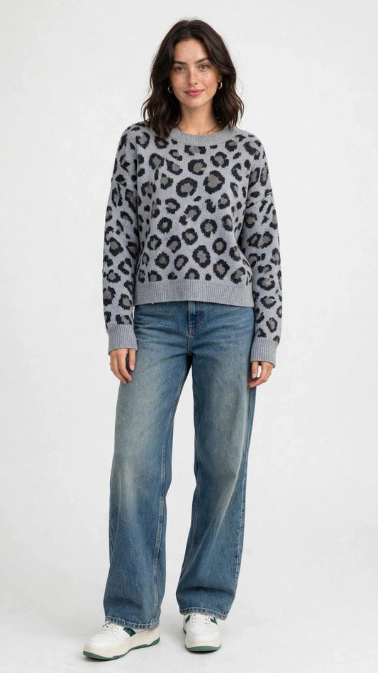 Suéter Tejido Estampado Leopardo