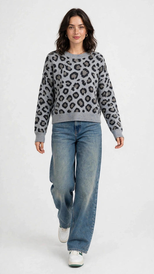 Suéter Tejido Estampado Leopardo